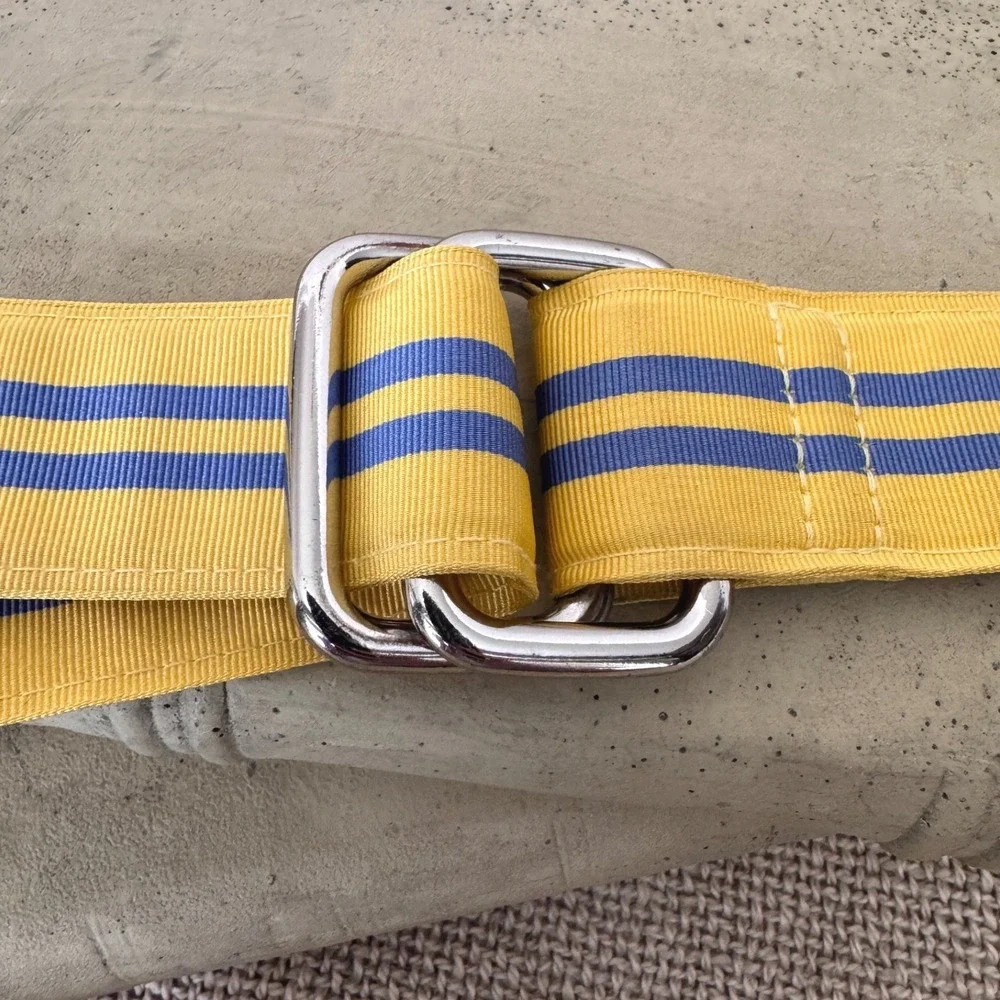 Vintage Brooks Brothers 346 Men's Striped D-Ring Belt Yellow Blue Size